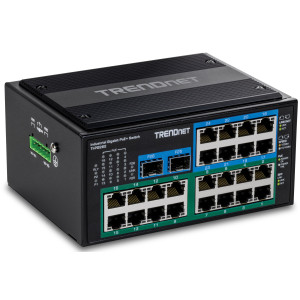 TRENDnet TI-PG262 26-Port Ethernet Switch, 16 Gigabit PoE+ ports, 8 Gigabit ports, 2 Gigabit SFP slots, 52 Gbps switching capacity, DIN-rail/wall mount